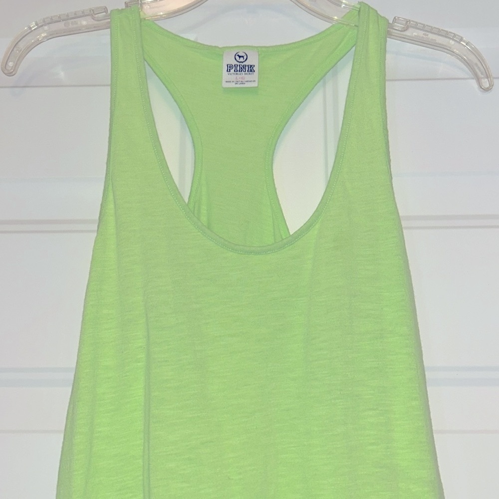 PINK BY Victoria’s Secret Women's Tank Top Lime L Racer Back Casual Athletic - Picture 2 of 12